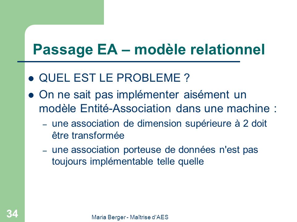 Passage EA – modèle relationnel