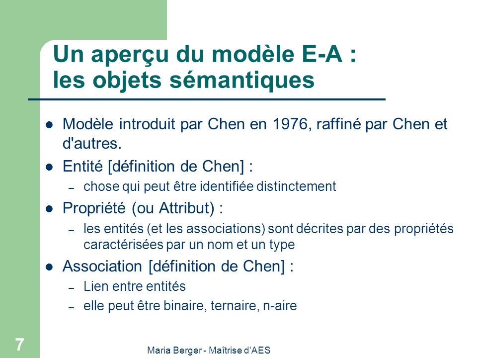 Un aperçu du modèle E-A : les objets sémantiques