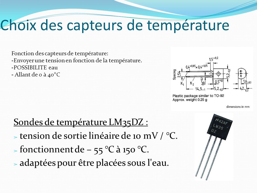 Choix des capteurs de température
