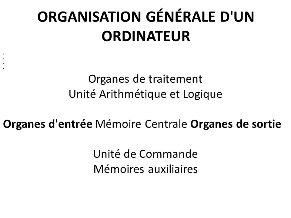 ORGANISATION GÉNÉRALE D UN ORDINATEUR