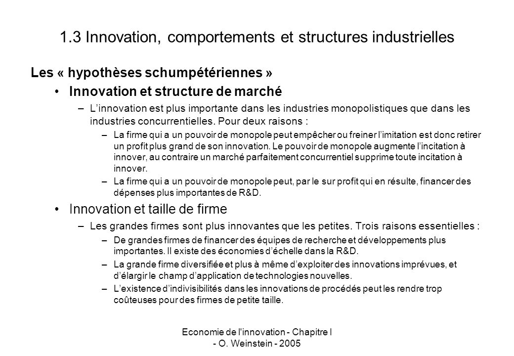 1.3 Innovation, comportements et structures industrielles