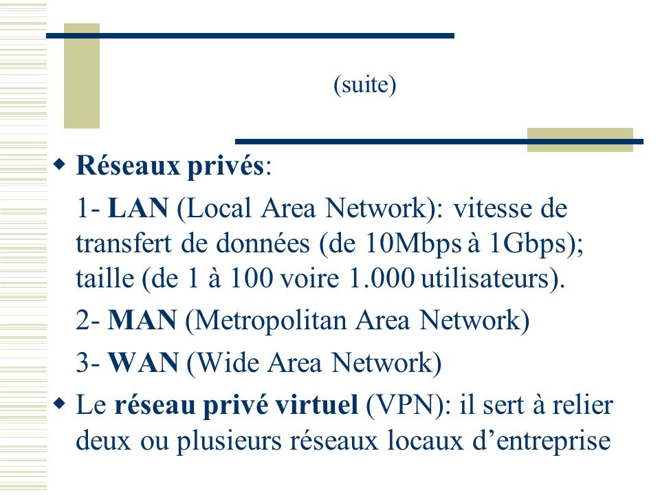2- MAN (Metropolitan Area Network) 3- WAN (Wide Area Network)