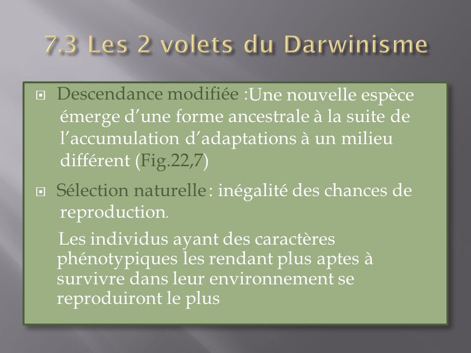 7.3 Les 2 volets du Darwinisme
