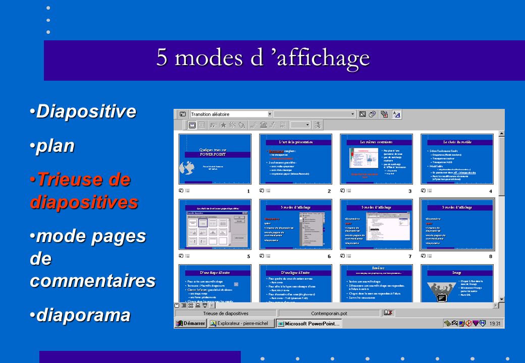 5 modes d ’affichage Diapositive plan Trieuse de diapositives