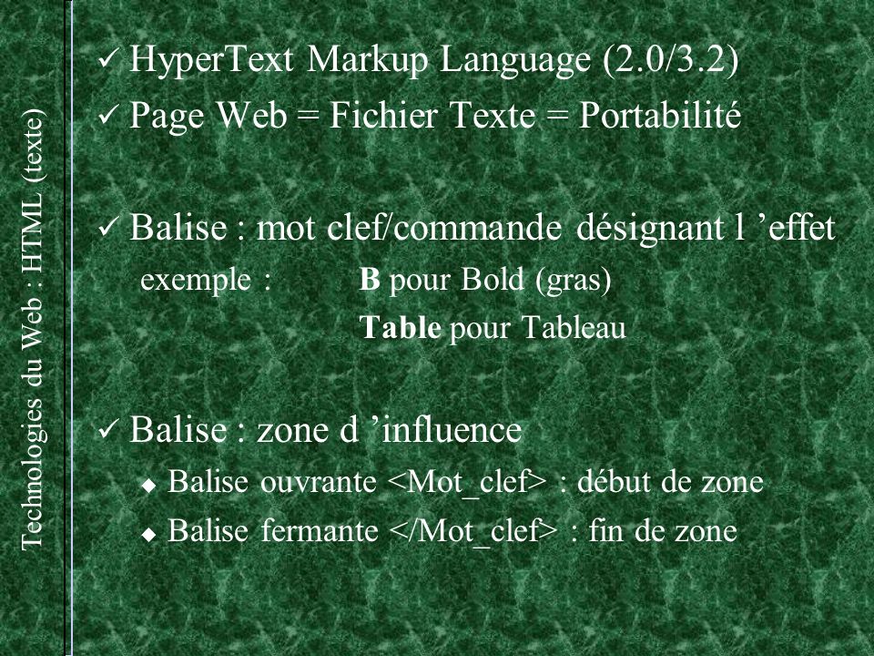 Technologies du Web : HTML (texte)