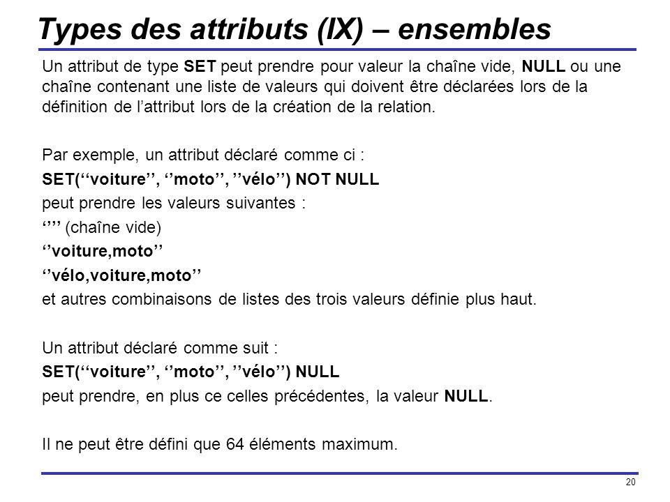 Types des attributs (IX) – ensembles