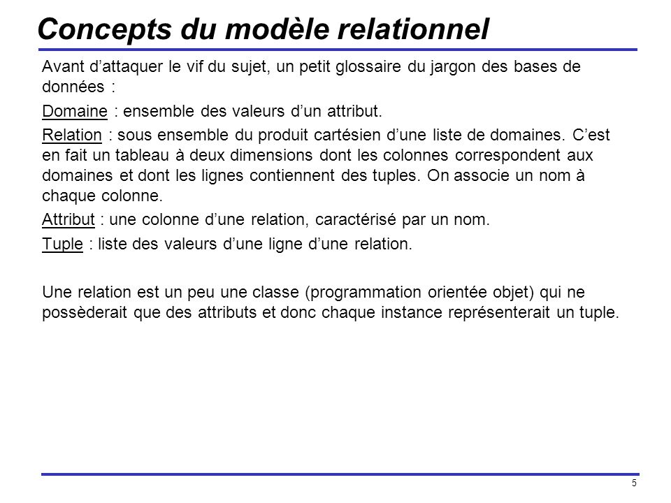 Concepts du modèle relationnel