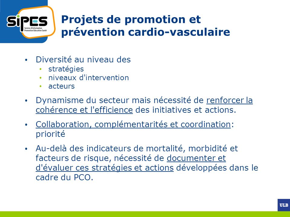 Projets de promotion et prévention cardio-vasculaire