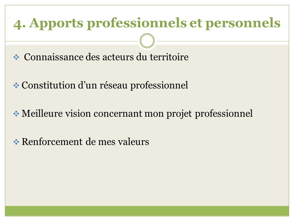 4. Apports professionnels et personnels