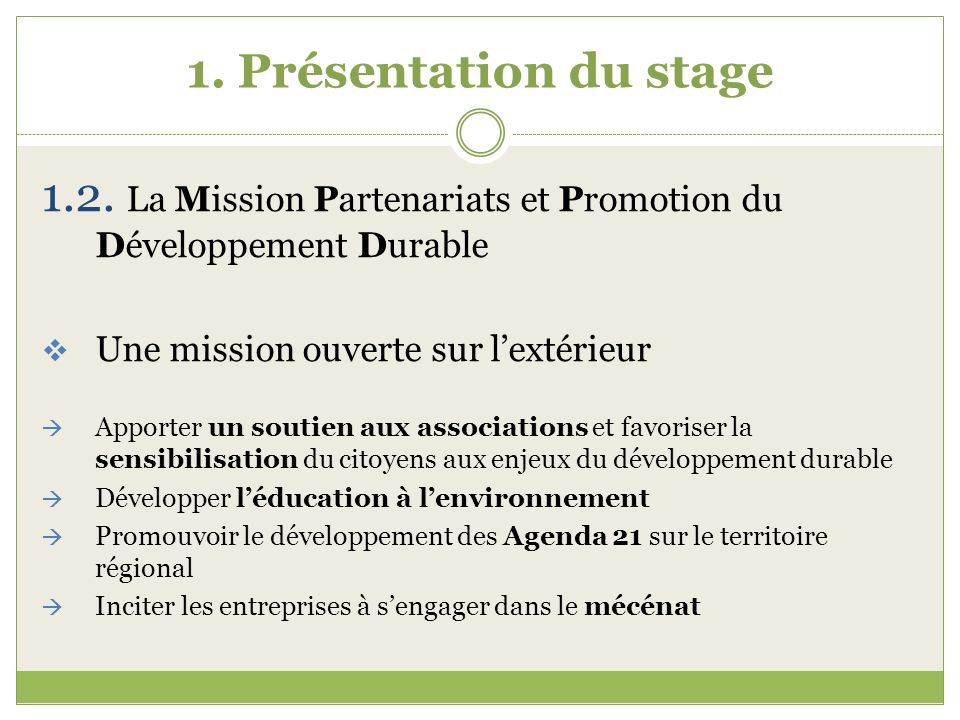 1.2. La Mission Partenariats et Promotion du Développement Durable