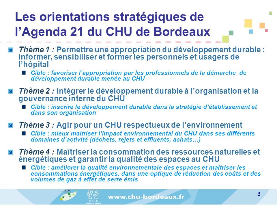 Les orientations stratégiques de l’Agenda 21 du CHU de Bordeaux