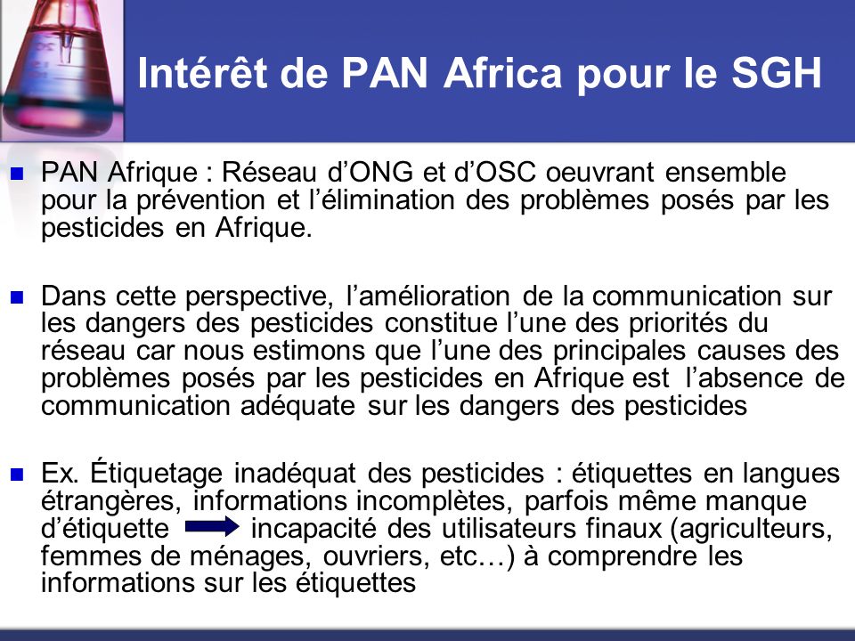 Intérêt de PAN Africa pour le SGH