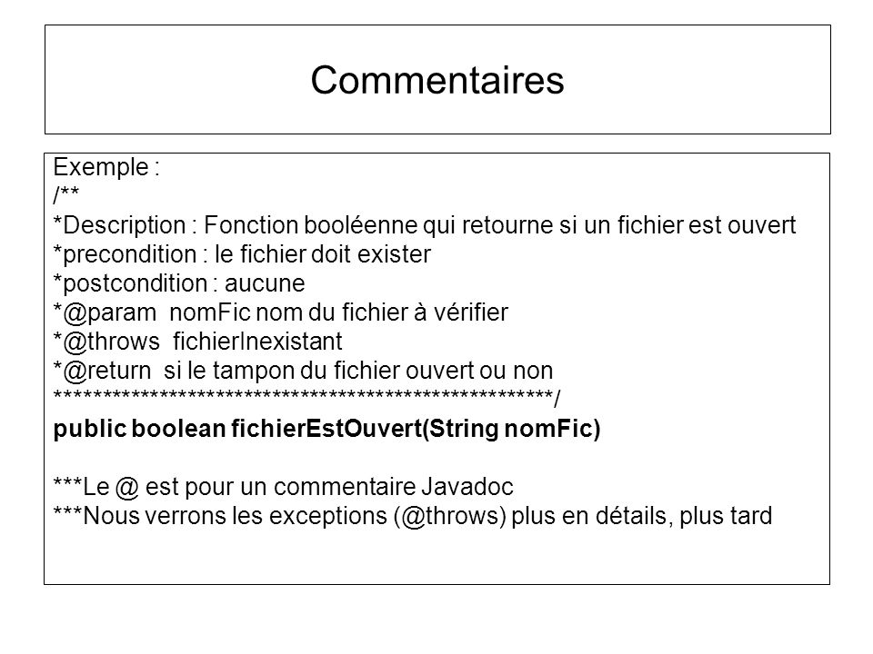 Commentaires Exemple : /**