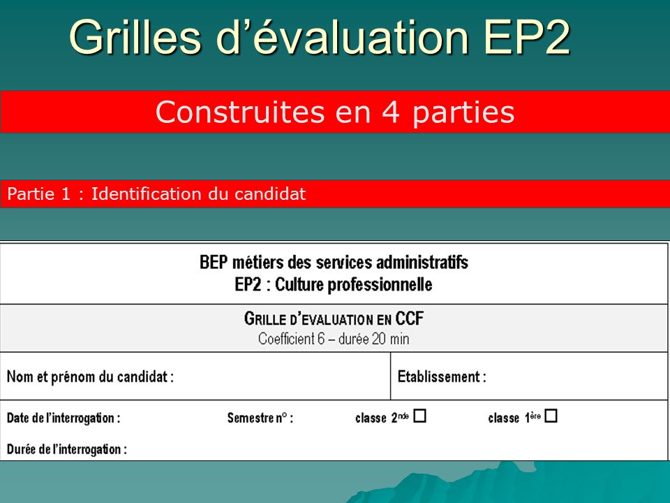 Grilles d’évaluation EP2