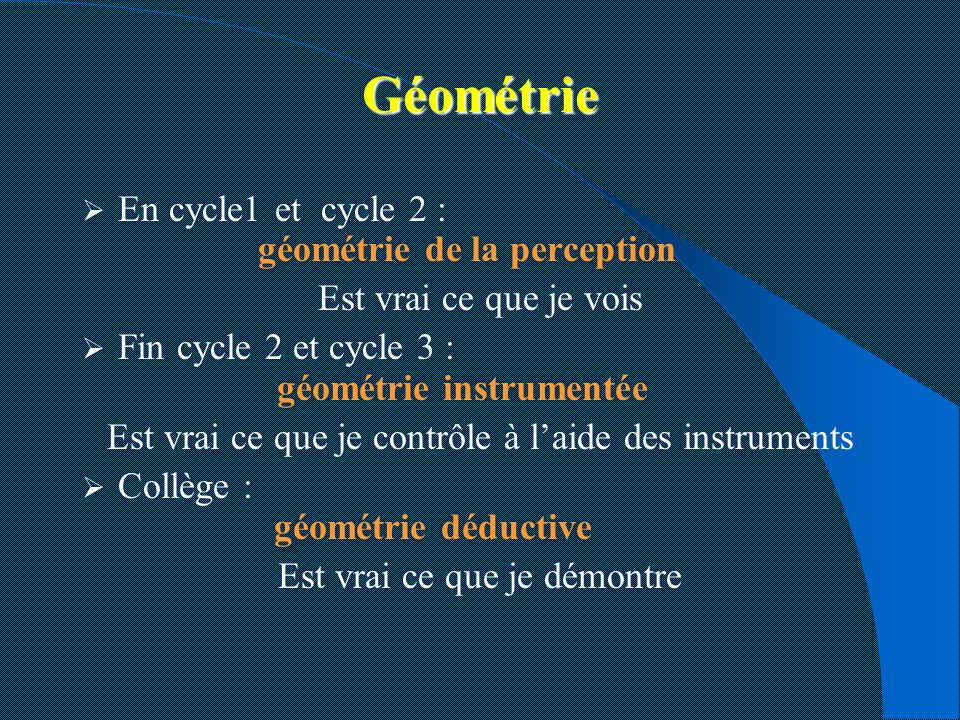Géométrie En cycle1 et cycle 2 : géométrie de la perception