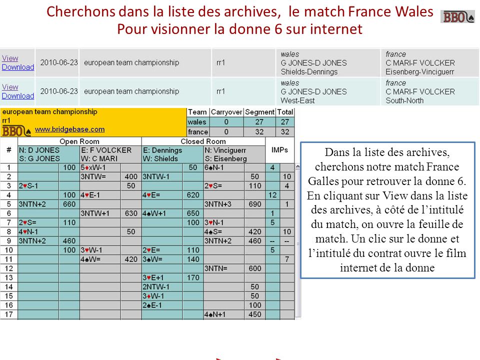Cherchons dans la liste des archives, le match France Wales