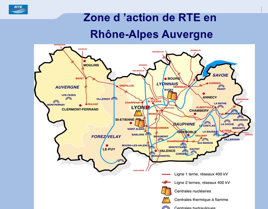 Zone d ’action de RTE en Rhône-Alpes Auvergne