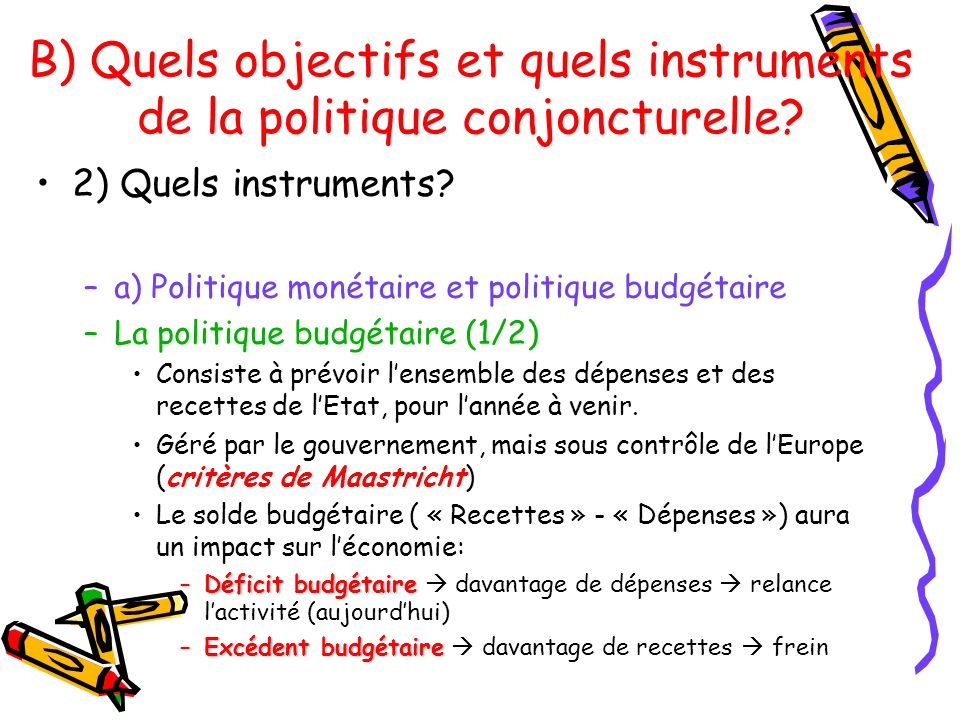 B) Quels objectifs et quels instruments de la politique conjoncturelle