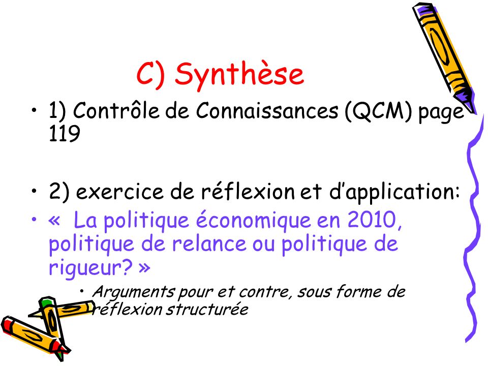 C) Synthèse 1) Contrôle de Connaissances (QCM) page 119