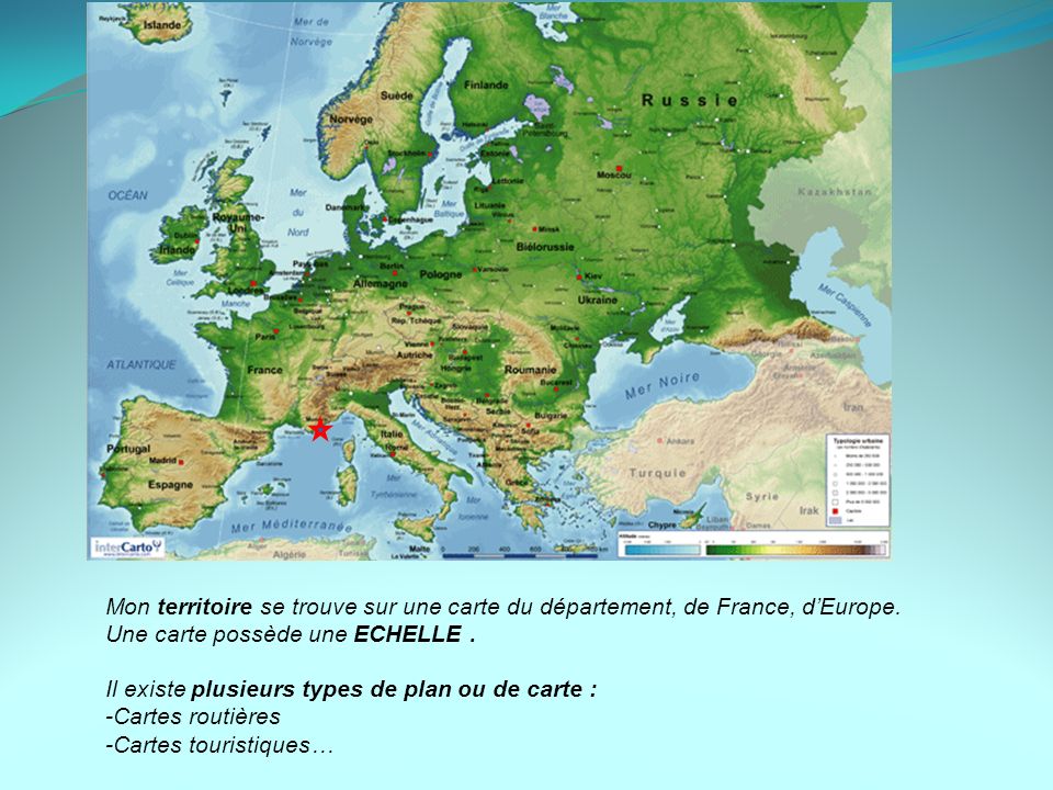 Mon territoire se trouve sur une carte du département, de France, d’Europe.