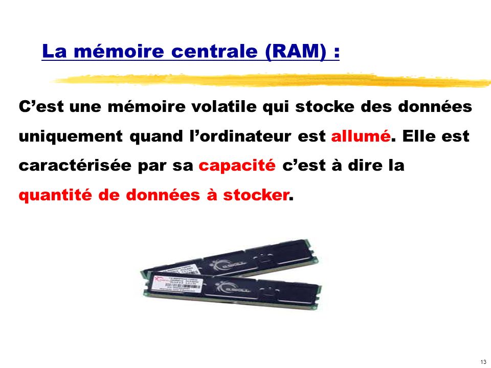 La mémoire centrale (RAM) :