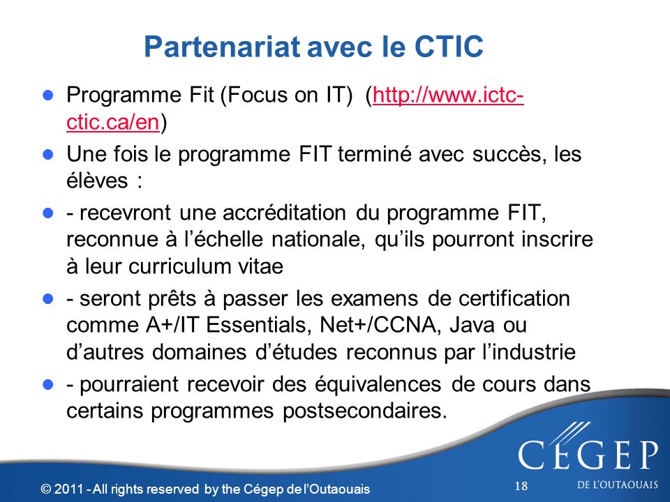 Partenariat avec le CTIC