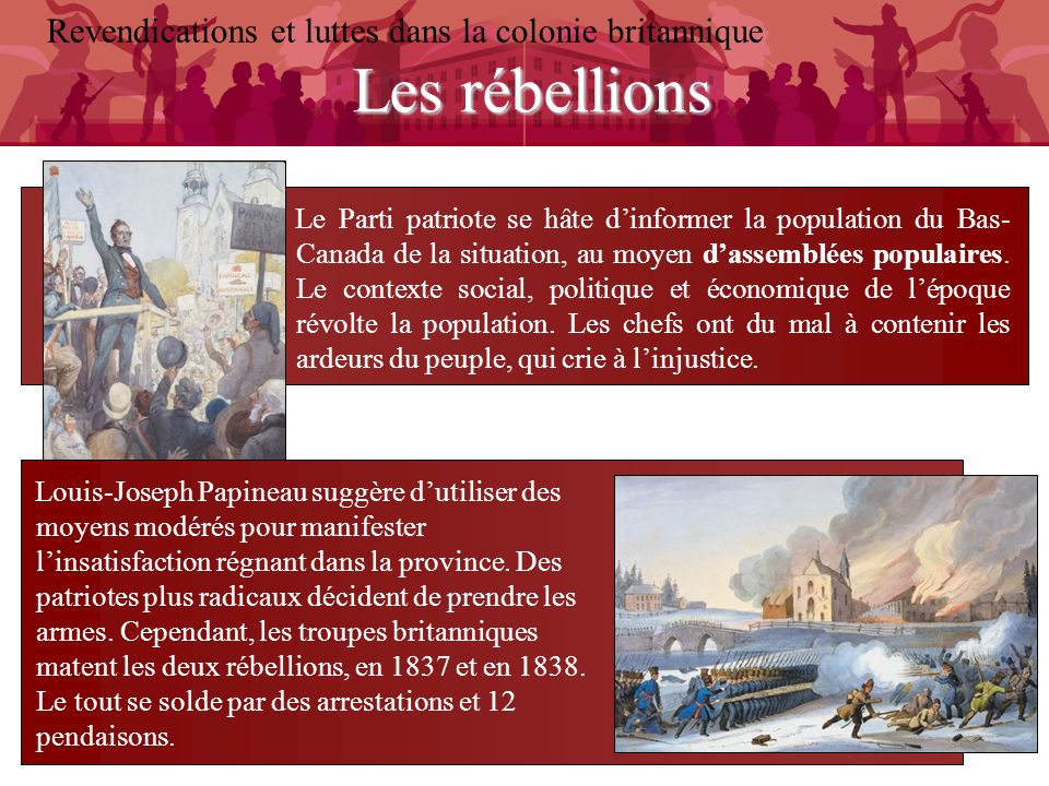 Les rébellions Revendications et luttes dans la colonie britannique
