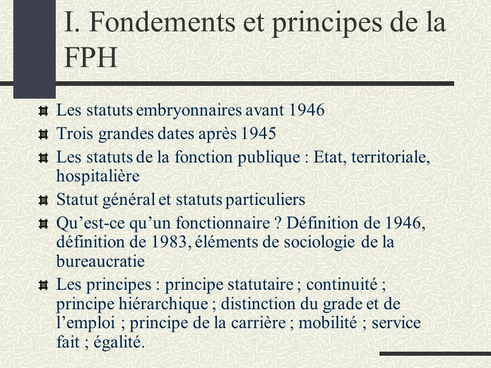 I. Fondements et principes de la FPH