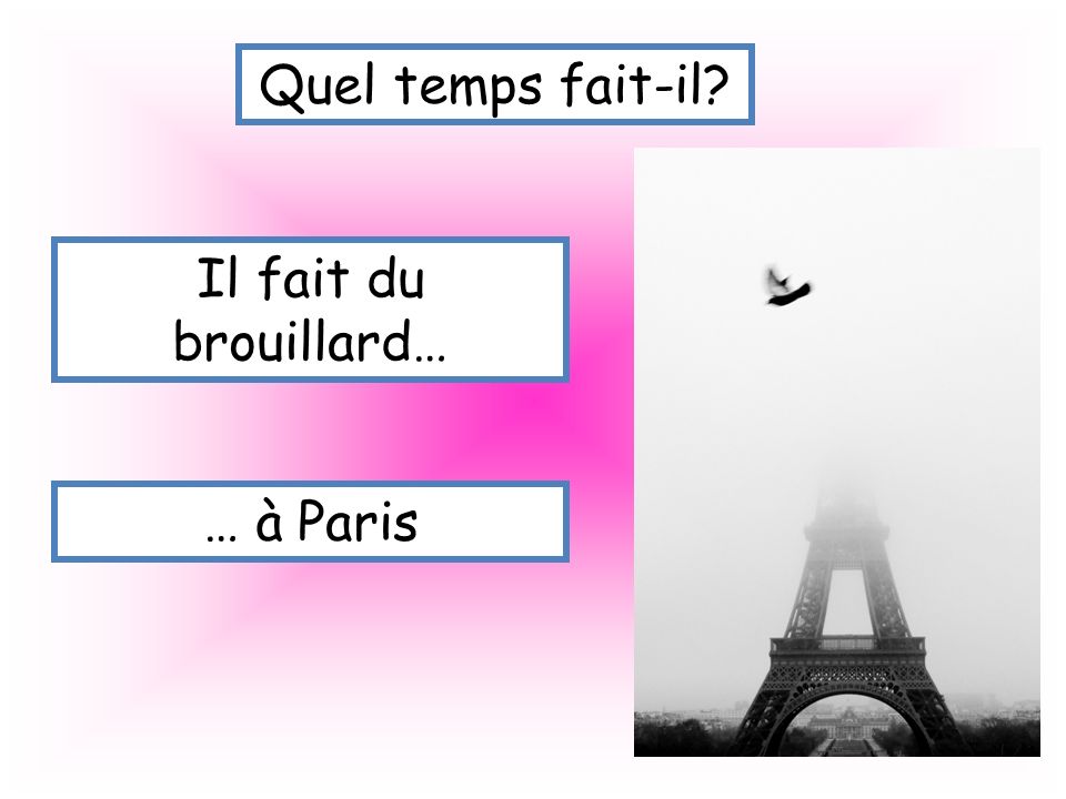 Quel temps fait-il Il fait du brouillard… … à Paris