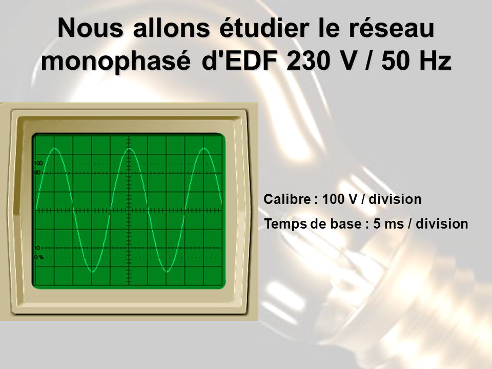Nous allons étudier le réseau monophasé d EDF 230 V / 50 Hz