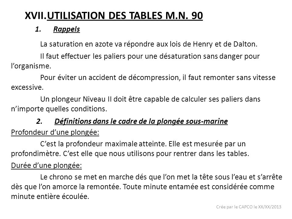 UTILISATION DES TABLES M.N. 90