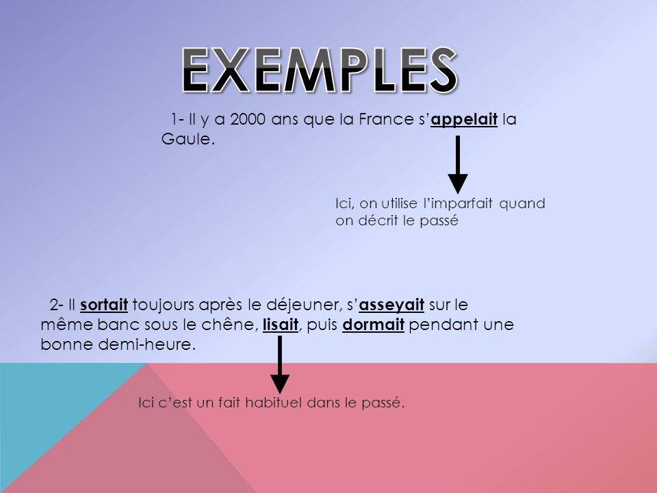 EXEMPLES 1- Il y a 2000 ans que la France s’appelait la Gaule.