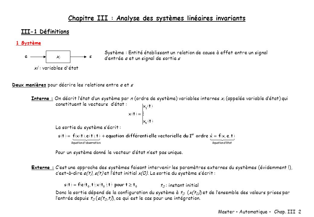 Chapitre III : Analyse des systèmes linéaires invariants