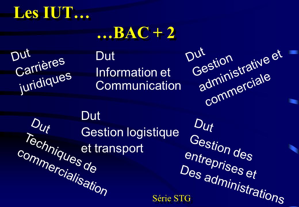 Les IUT… …BAC + 2 Dut Gestion Dut administrative et Carrières Dut