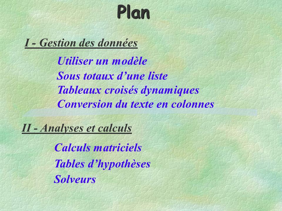 Plan I - Gestion des données Utiliser un modèle