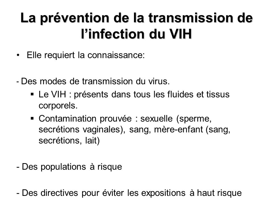 La prévention de la transmission de l’infection du VIH
