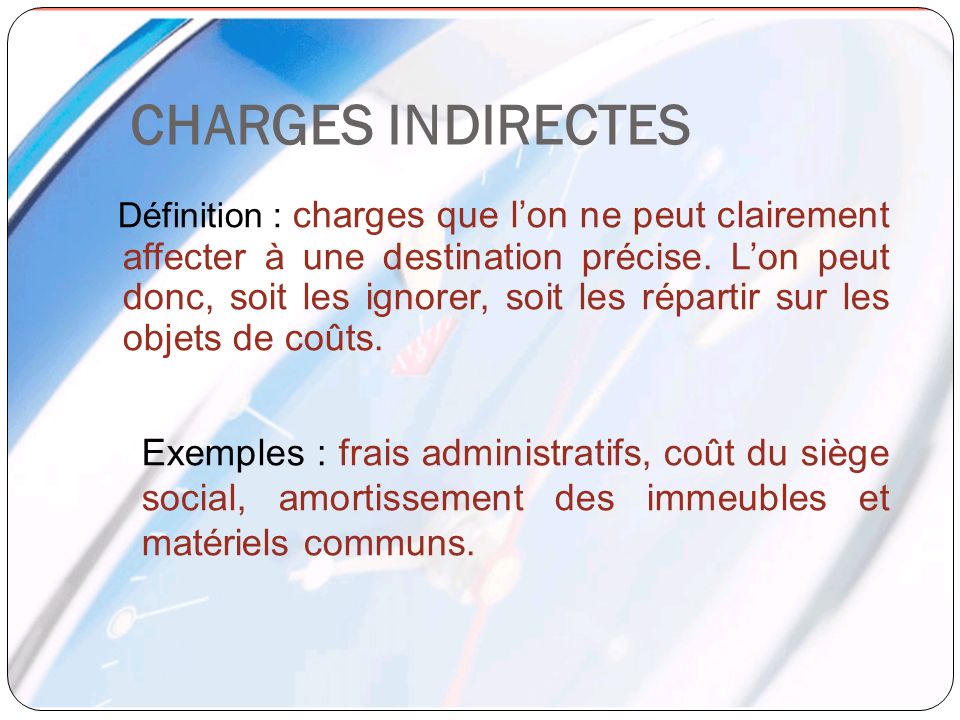 CHARGES INDIRECTES