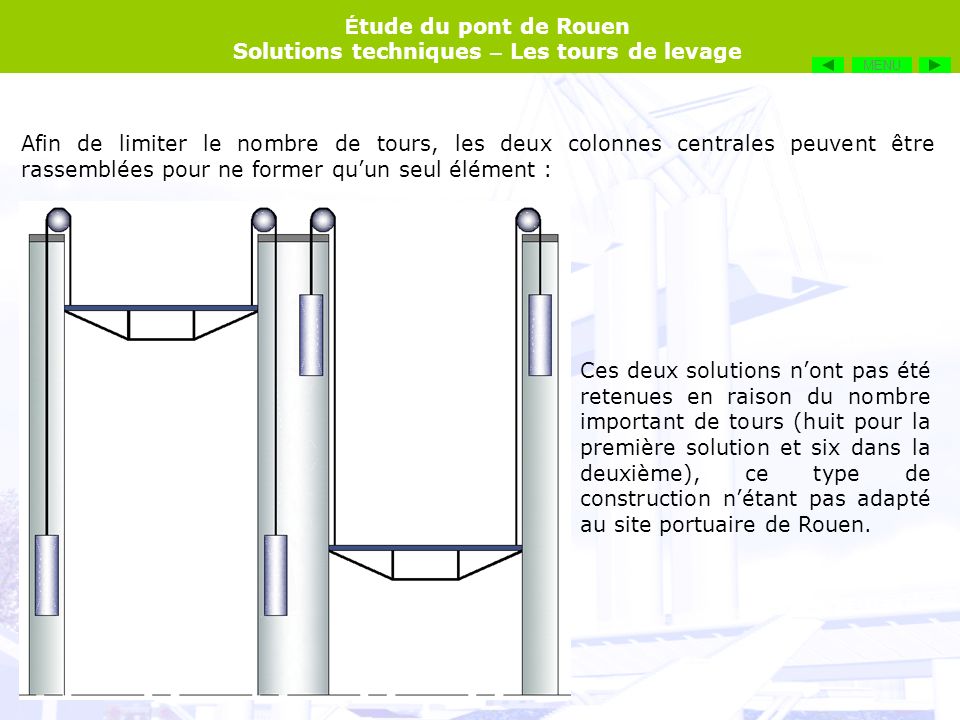 MENU Afin de limiter le nombre de tours, les deux colonnes centrales peuvent être rassemblées pour ne former qu’un seul élément :
