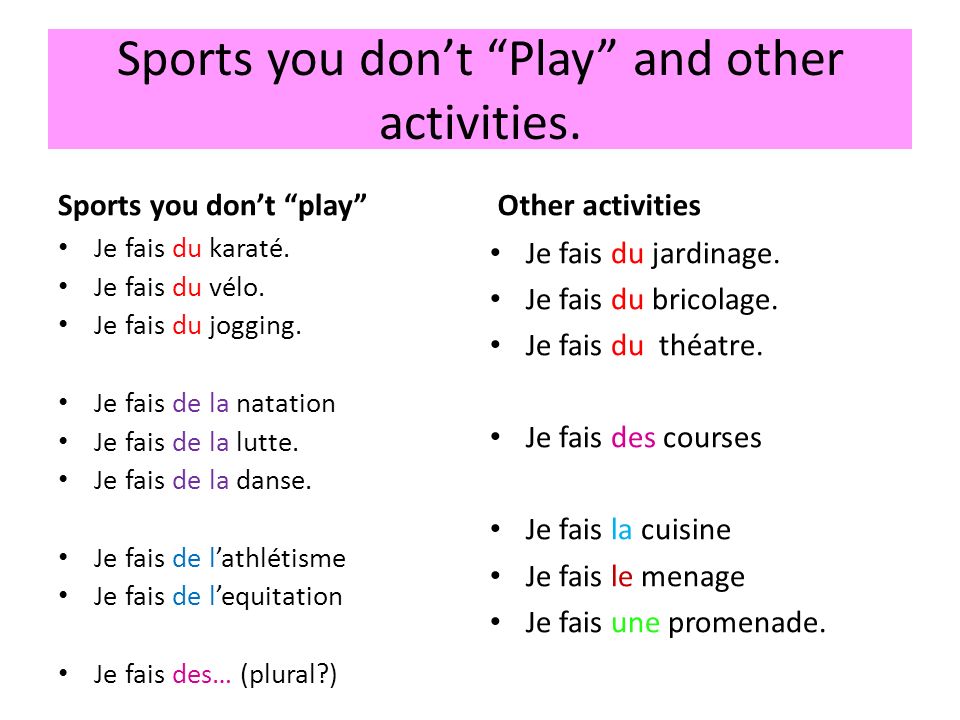Sports you don’t Play and other activities.