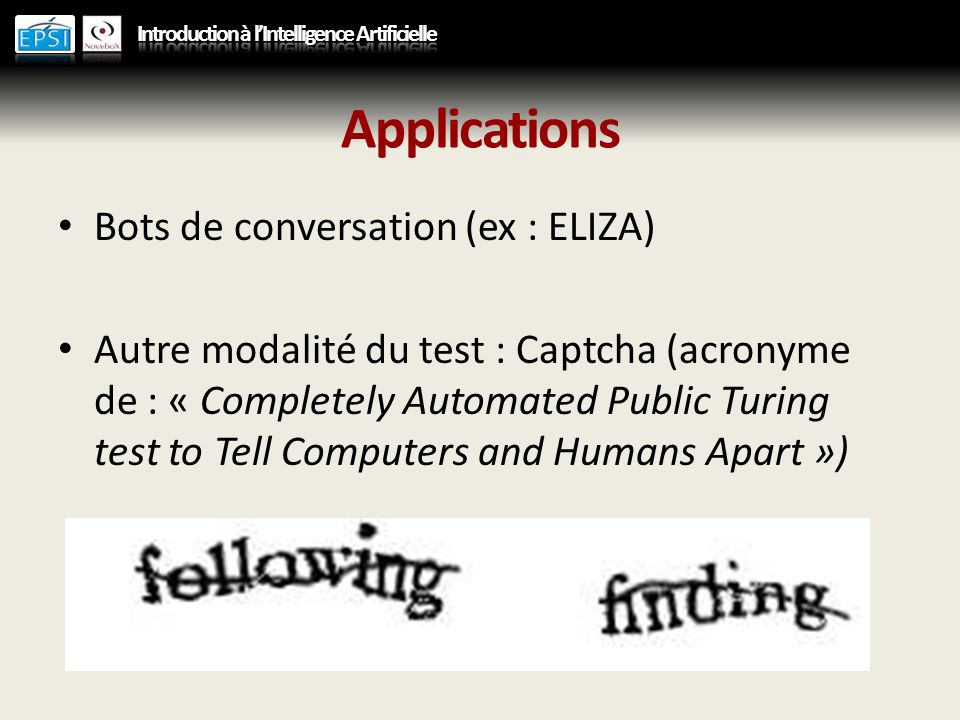 Applications Bots de conversation (ex : ELIZA)