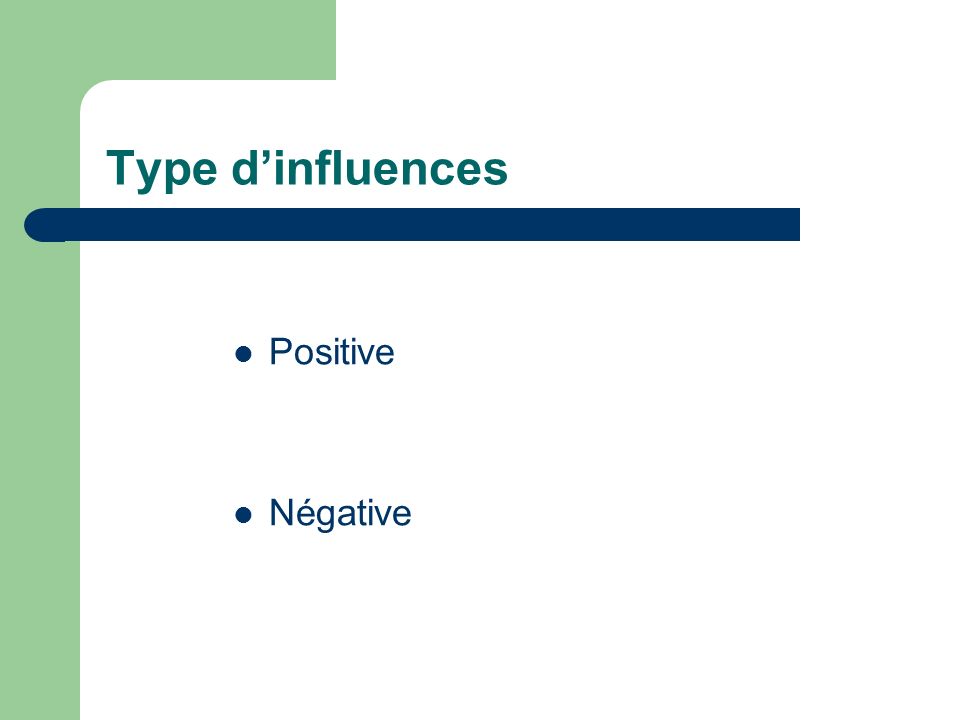 Type d’influences Positive Négative