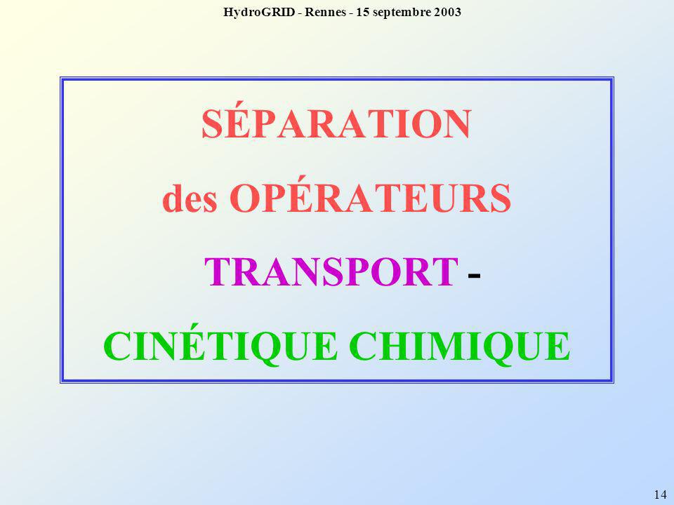SÉPARATION des OPÉRATEURS TRANSPORT - CINÉTIQUE CHIMIQUE