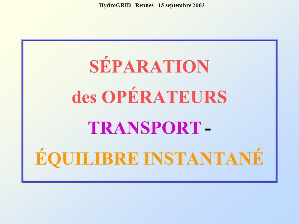 SÉPARATION des OPÉRATEURS TRANSPORT - ÉQUILIBRE INSTANTANÉ