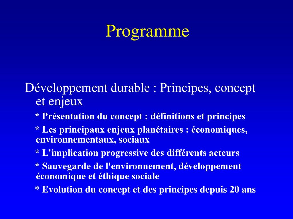 Programme Développement durable : Principes, concept et enjeux
