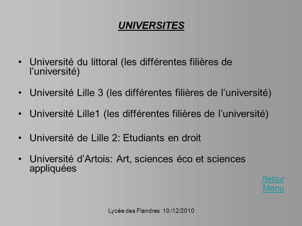 Université du littoral (les différentes filières de l’université)