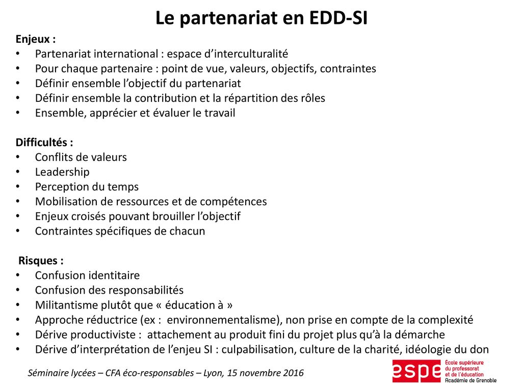 Le partenariat en EDD-SI