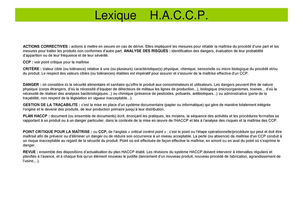 Lexique H.A.C.C.P.