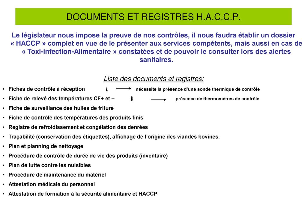 DOCUMENTS ET REGISTRES H.A.C.C.P.