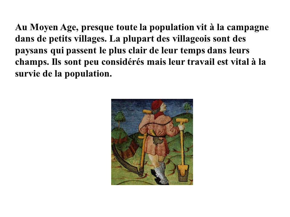 Au Moyen Age, presque toute la population vit à la campagne dans de petits villages.