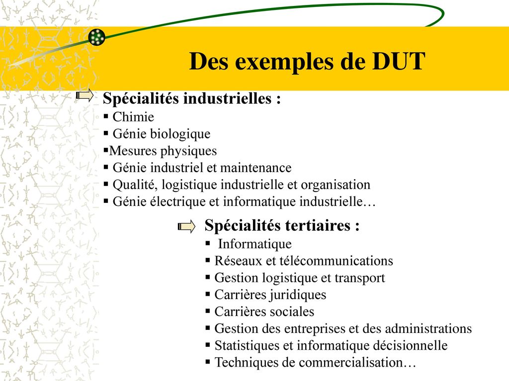 Des exemples de DUT Spécialités industrielles :